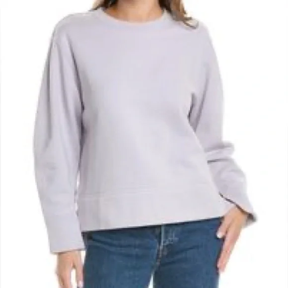 Lafayette 148 NY Medford crew neck sweatshirt gray sage crop cotton luxury large - Picture 3 of 10